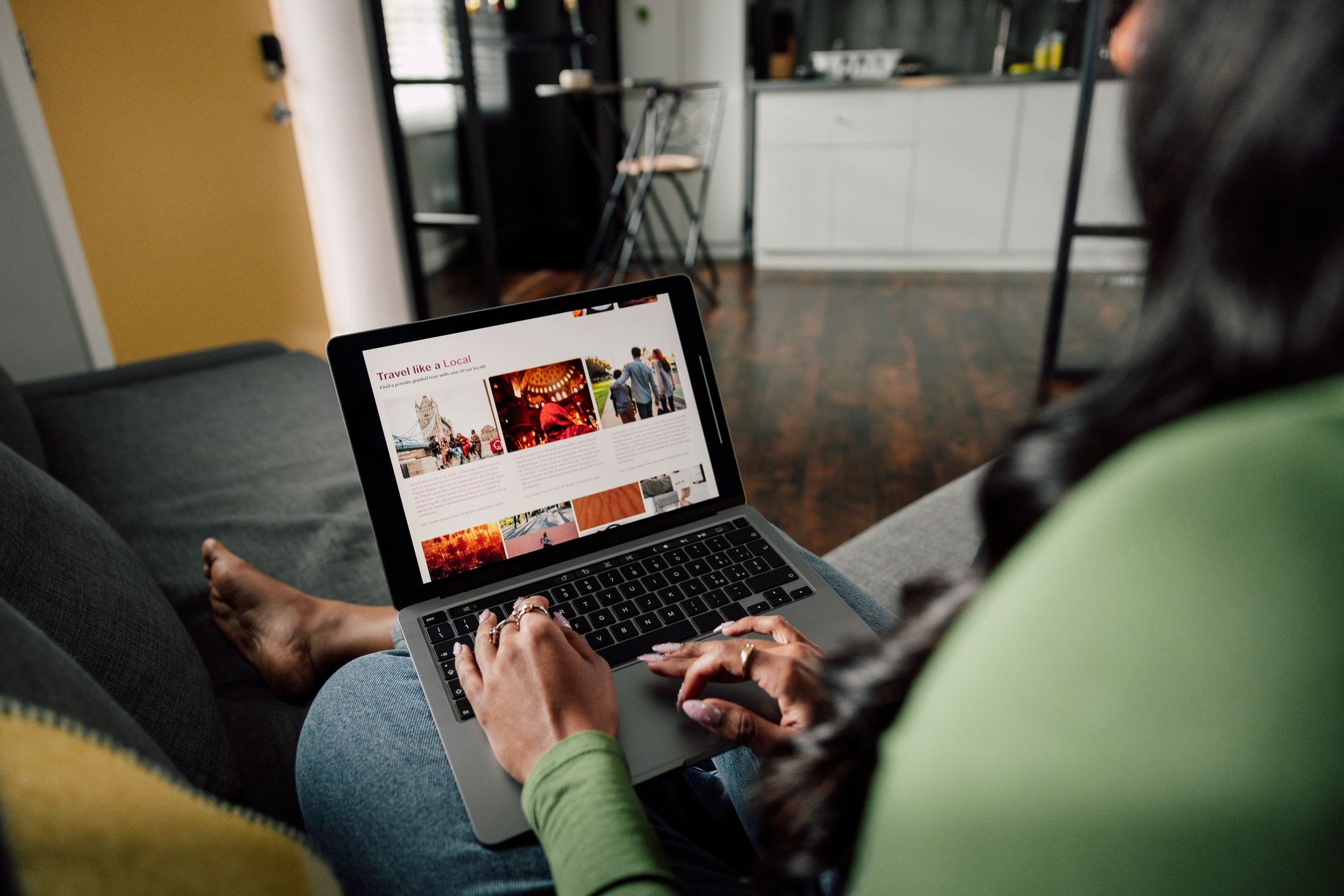 Person reading an educational article on a laptop